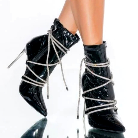 Azalea Banks Shoes - HOST PICK Azalea Banks Black Rhinestone Heeled Stiletto Ankle Boots